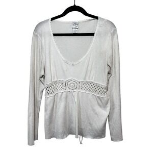 Womens Babydoll Long Sleeve Fairy Top Size XL  Boho Crochet Ivory Peasant Y2K